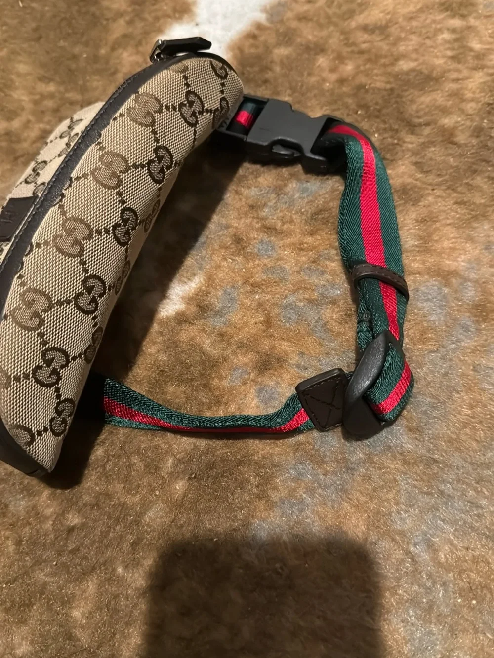 Gucci Brown-Beige GG Canvas Belt Bag with Signature Web Strap